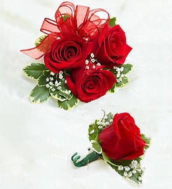 Red Rose Corsage & Boutonniere Set