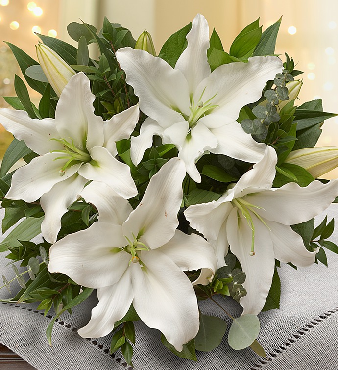 All White Lilies + Free Vase

