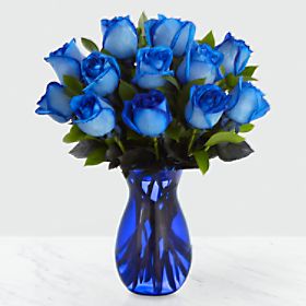 Extreme Blue Hues Fiesta Roses with Vase