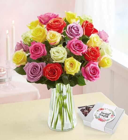 Two Dozen Assorted Roses for Mother’s Day Flower Bouquet