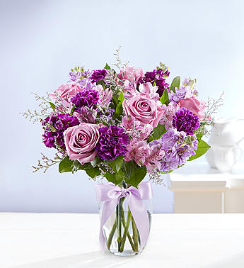 Shades of Purple in Rose Vase Flower Bouquet