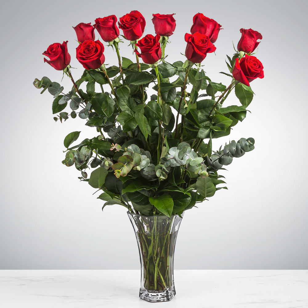 Dozen Long Stemmed Red Roses Flower Bouquet