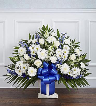 Tribute Blue & White Floor Basket Arrangement Flower Bouquet