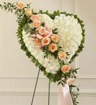 White Heart with Peach Rose Break Flower Bouquet