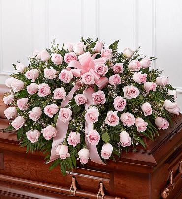 Pink Rose Half Casket Cover Flower Bouquet