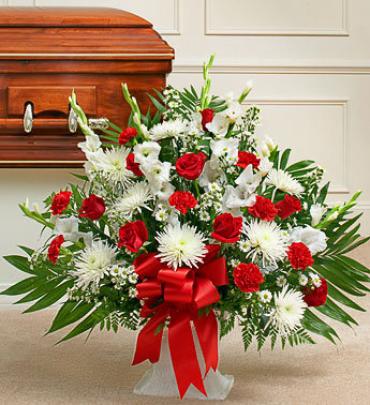 Red & White Floor Basket Arrangement Flower Bouquet