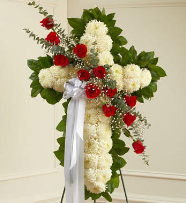 Peace and Prayers Standing Cross - Red Flower Bouquet
