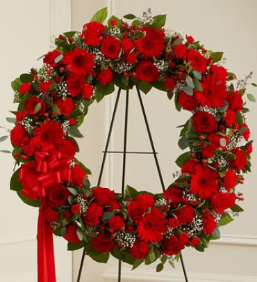 Red Mixed Standing Wreath Flower Bouquet