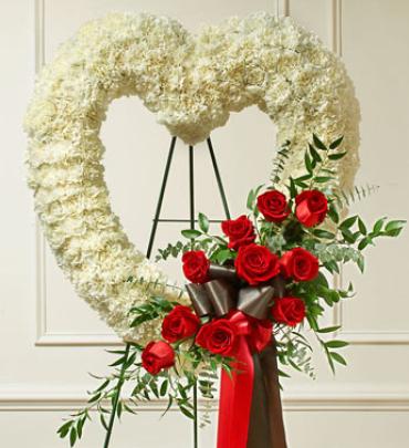 Red and White Open Heart with Red Roses Flower Bouquet