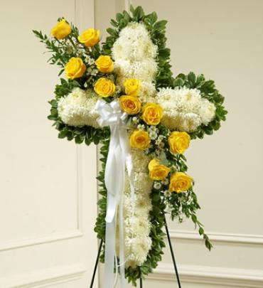 Peace and Prayers Standing Cross - Yellow
 Flower Bouquet