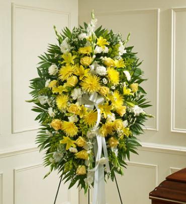 Deepest Sympathies Yellow Standing Spray
 Flower Bouquet