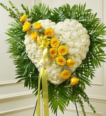 White Heart with Yellow Rose Break
 Flower Bouquet