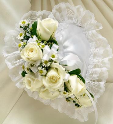 White Satin Heart Flower Bouquet