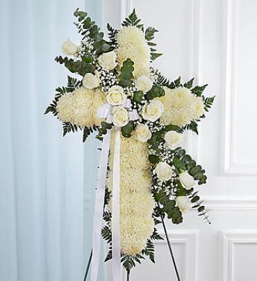 Standing Cross White Flower Bouquet