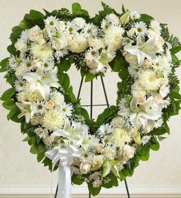 White Floral Heart Tribute Flower Bouquet