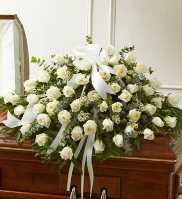 White Rose Half Casket Cover Flower Bouquet