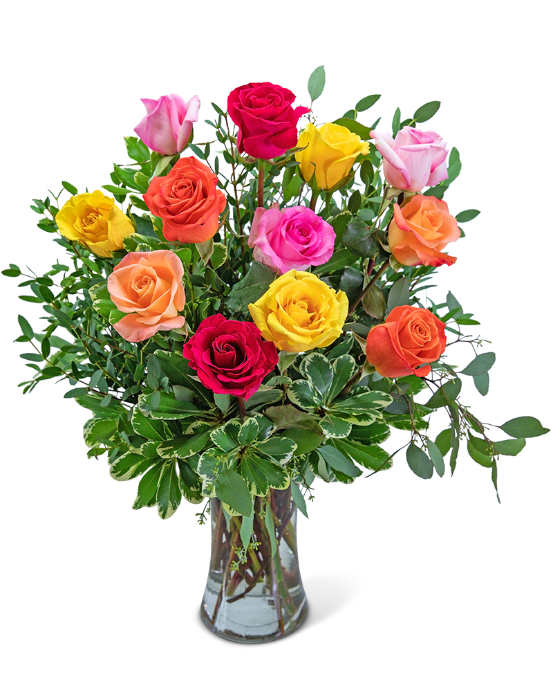 One Dozen Vibrant Roses Flower Bouquet