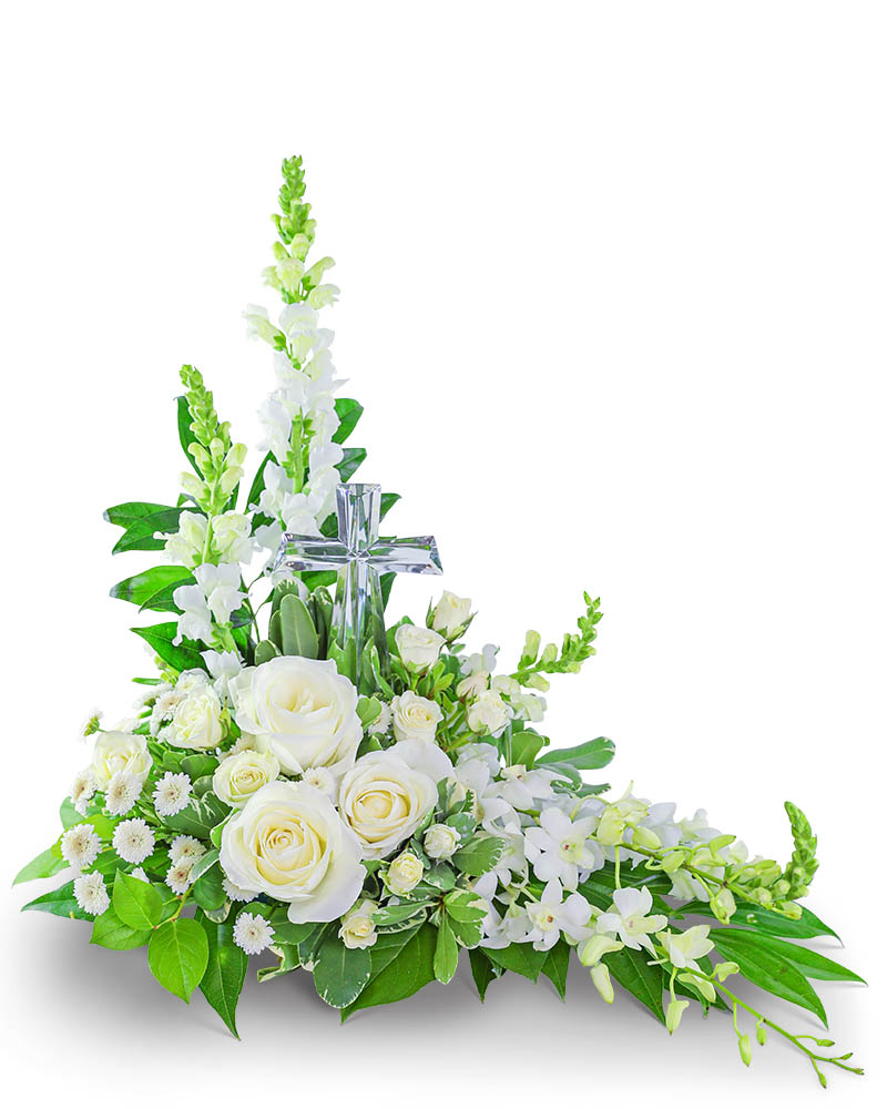 Divine Love with Crystal Cross Keepsake Flower Bouquet