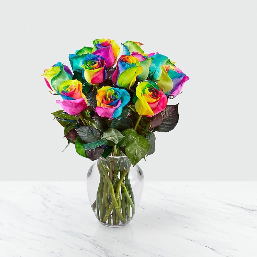 Time to Celebrate Rainbow Rose Bouquet - 24 Stems with Vase Flower Bouquet