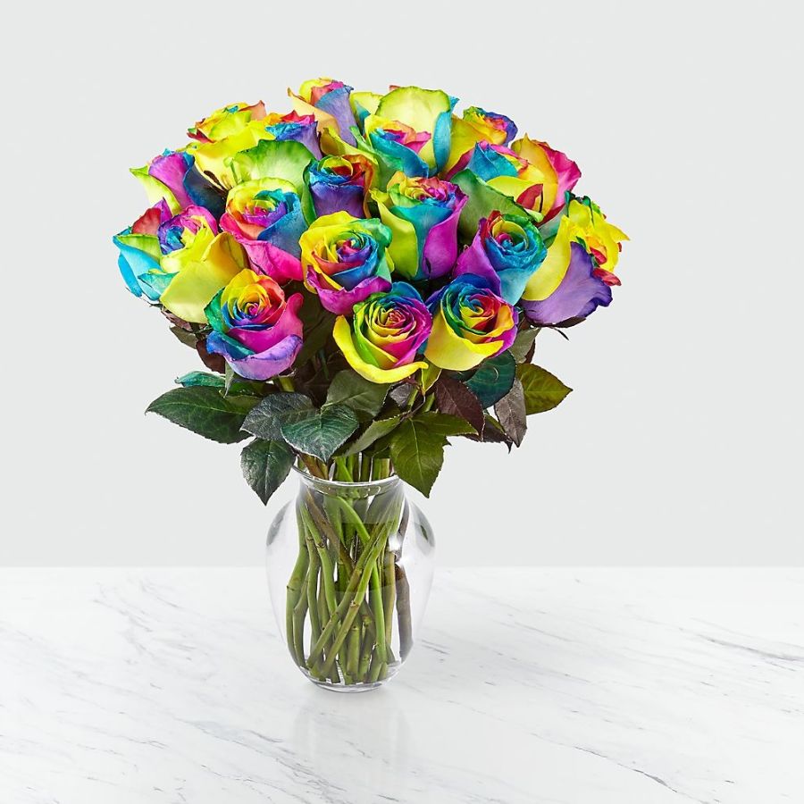 Time to Celebrate Rainbow Rose Bouquet - 24 Stems with Vase Flower Bouquet