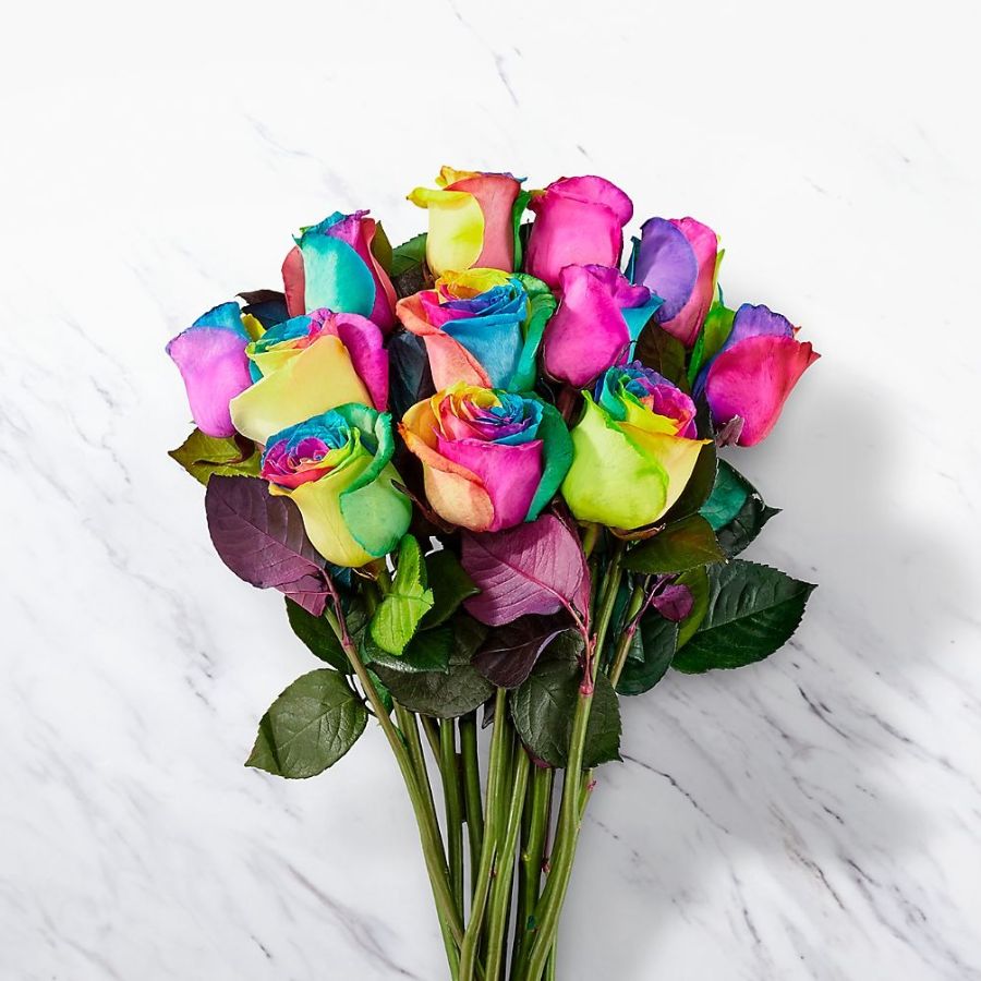 Time to Celebrate Rainbow Rose Bouquet - 24 Stems with Vase