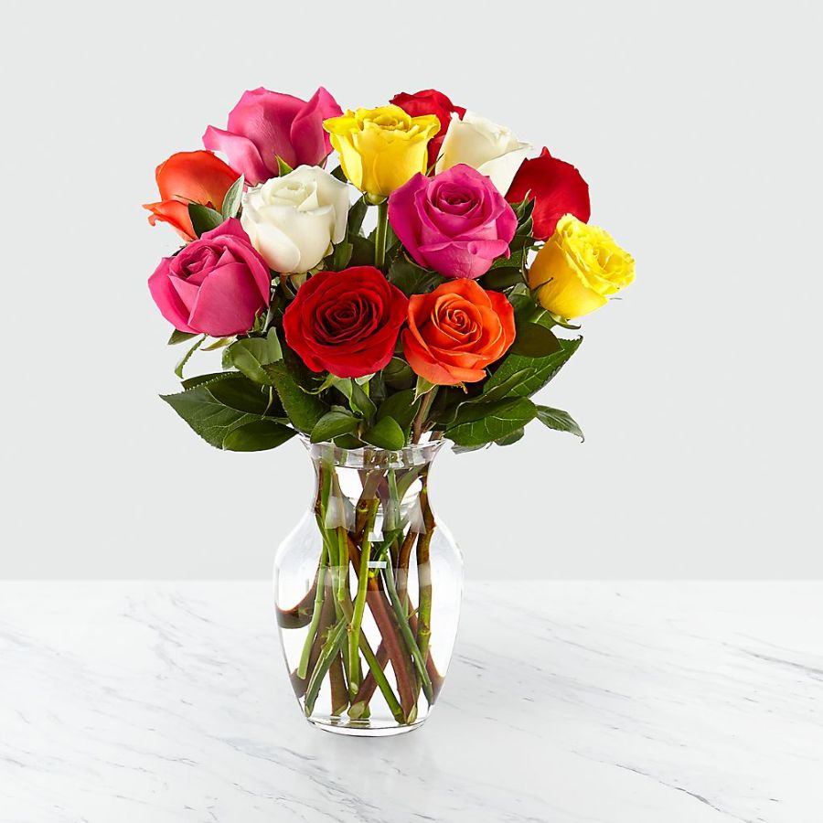 Mixed Roses - Vase Included Flower Bouquet