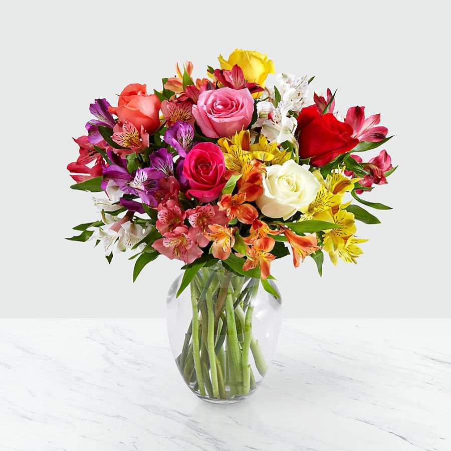 Smiles & Sunshine with Glass Ginger Vase Flower Bouquet