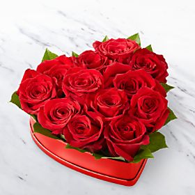 Lovely Red Rose Heart Box Flower Bouquet