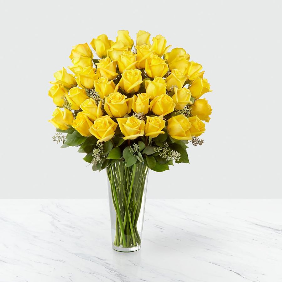 The Yellow Rose Bouquet - Vase Included Flower Bouquet