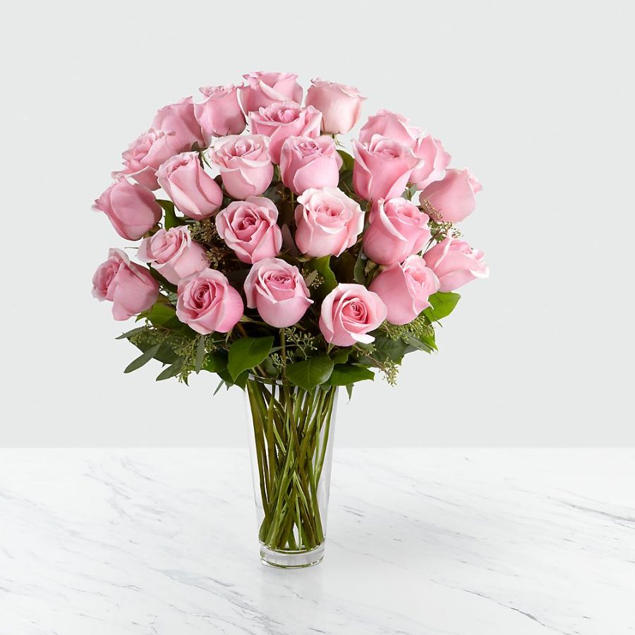 The Long Stem Pink Rose Bouquet - Vase Included Flower Bouquet