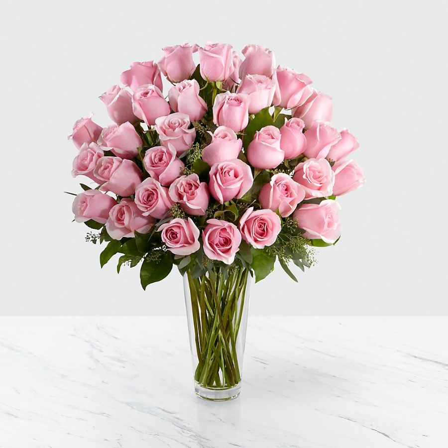 The Long Stem Pink Rose Bouquet - Vase Included Flower Bouquet