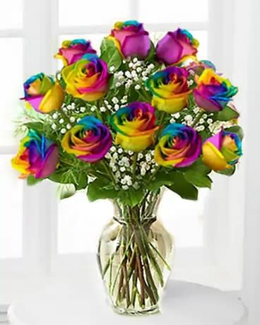 2/11-2/14 ONLY Valentine's Day Exclusive Premium Long- Stemmed, Rainbow Roses In Clear Vase