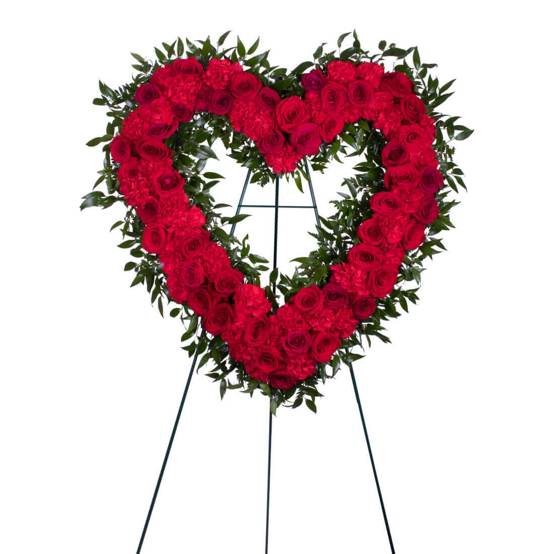 Blessings in Red Open Heart Funeral Wreath