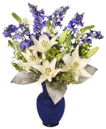Shimmery White Blue Flower Bouquet
