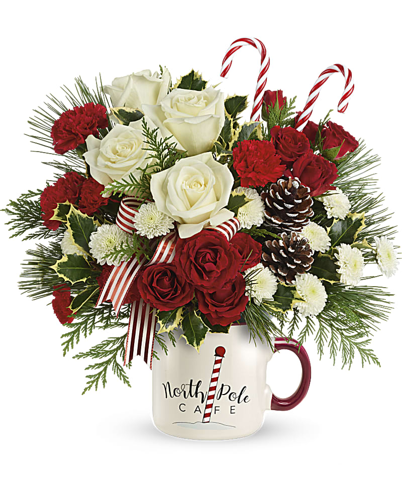 Send a Hug North Pole Cafe Mug Flower Bouquet