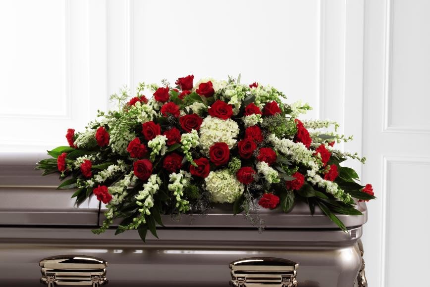 Mixed White and Red Casket Spray