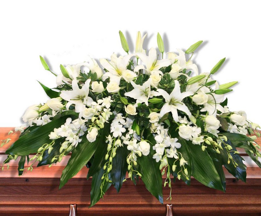 White Lily & Orchid Casket Spray