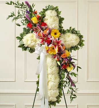 White Cross with Mixed Flowers