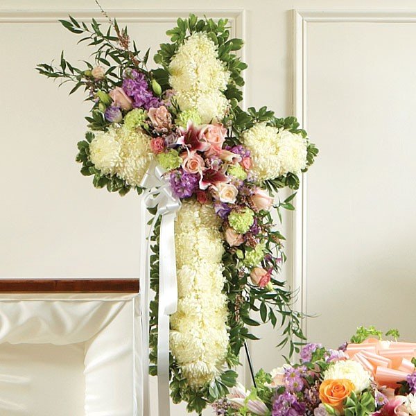 White Cross with Lavender Flowers