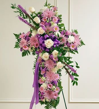 Lavender Cross with White Roses