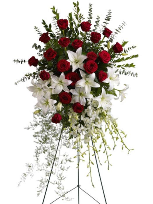 Red & White Standing Spray Flower Bouquet