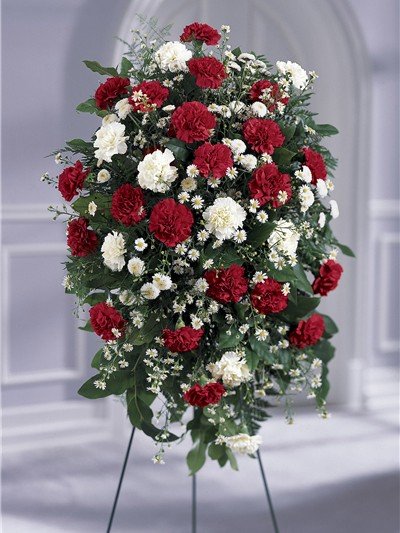 Red & White Carnation Standing Spray Flower Bouquet
