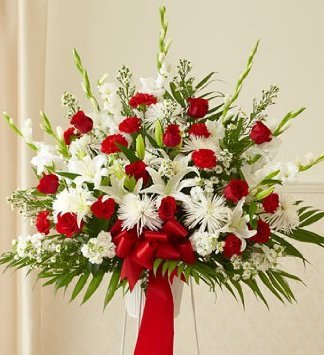 Red & White Standing Basket Flower Bouquet