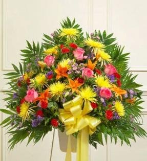 Mixed Brights Standing Basket Flower Bouquet