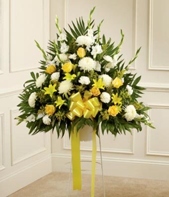 Yellow & White Standing Basket Flower Bouquet
