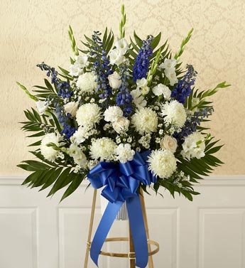 Blue & White Standing Basket Flower Bouquet
