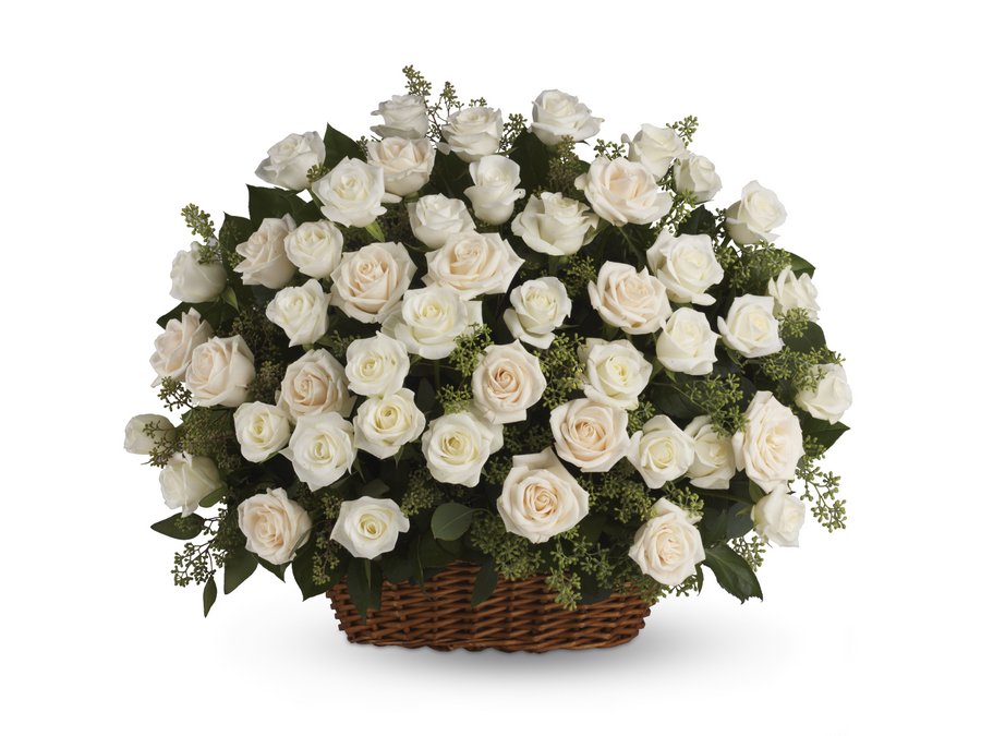 Wicker Basket of White Roses
