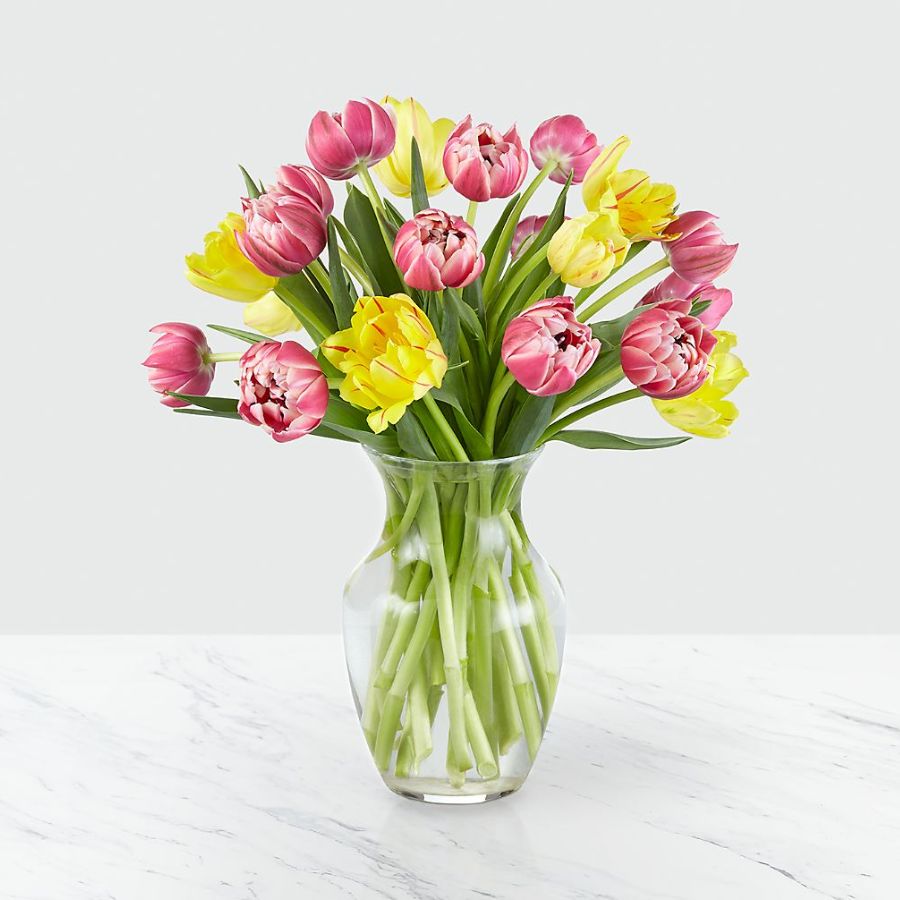 20 Sunny Spring Tulips with Vase Flower Bouquet