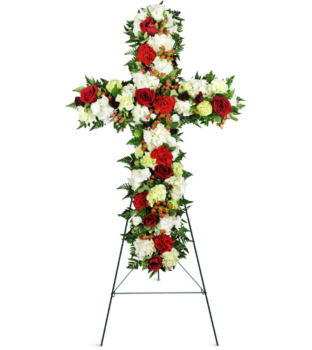 Love and Prayers Sympathy Cross Flower Bouquet