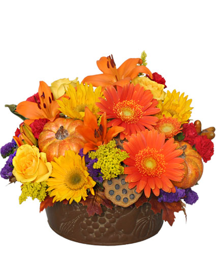 Pumpkin Gathering Basket Flower Bouquet